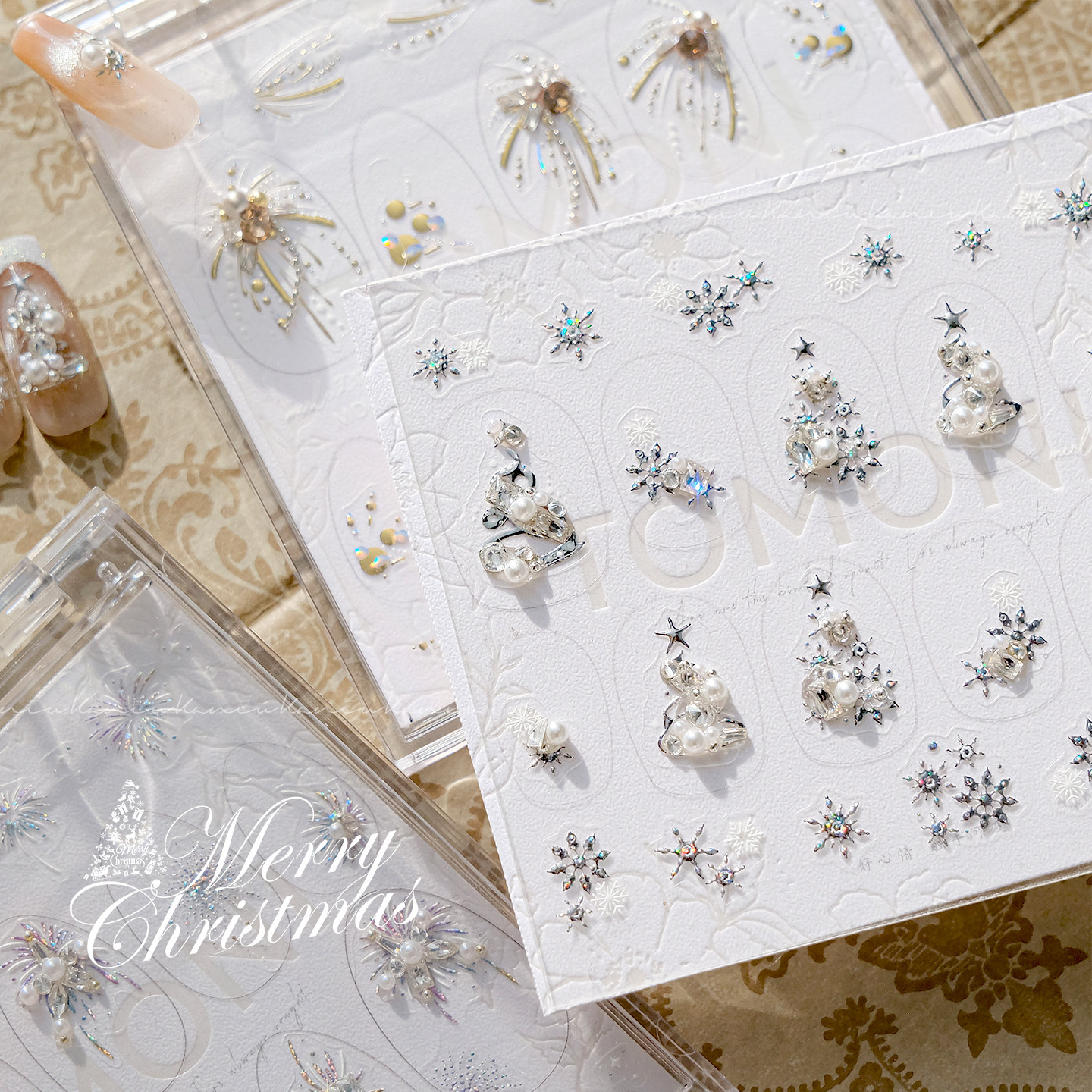 圣诞成品拼钻贴纸丨美甲珍珠锆石白色雪花星星亮片diy指甲装饰品,淘宝优惠券,粉丝福利购,淘宝优惠卷