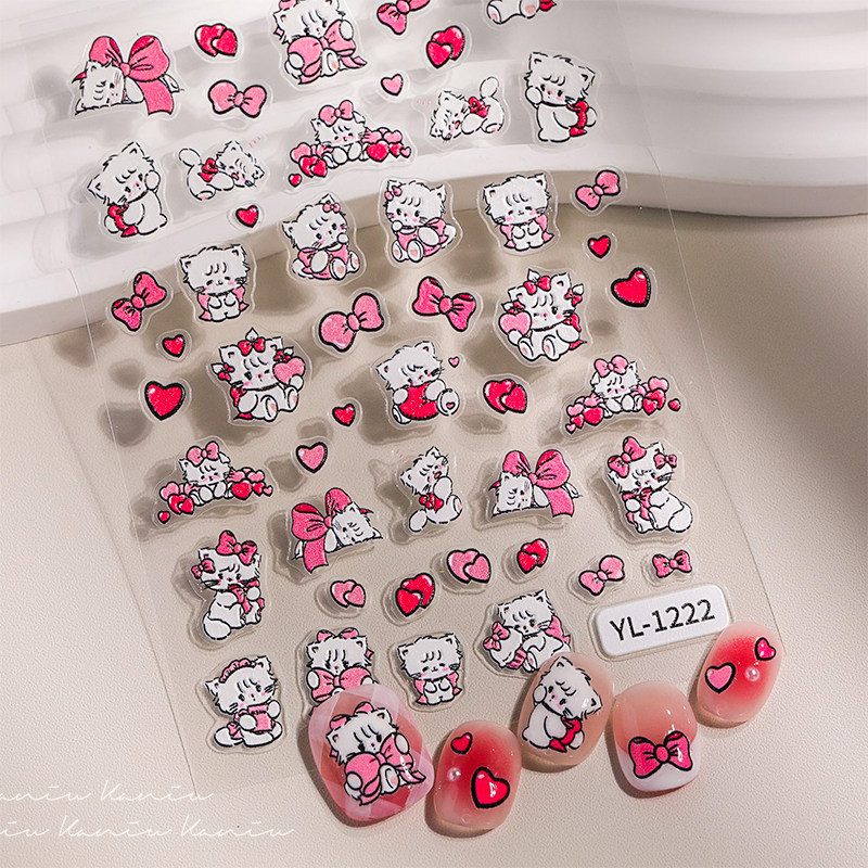 美甲卡通动物贴纸可爱涂鸦小熊蝴蝶结浮雕立体3D学生diy指甲装饰,淘宝优惠券,粉丝福利购,淘宝优惠卷