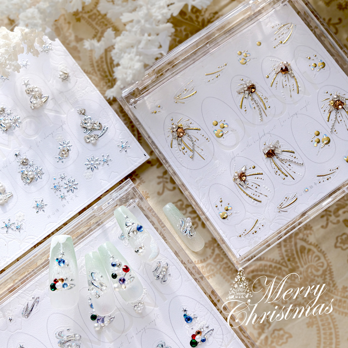 圣诞成品拼钻贴纸丨美甲珍珠锆石白色雪花星星亮片diy指甲装饰品,淘宝优惠券,粉丝福利购,淘宝优惠卷