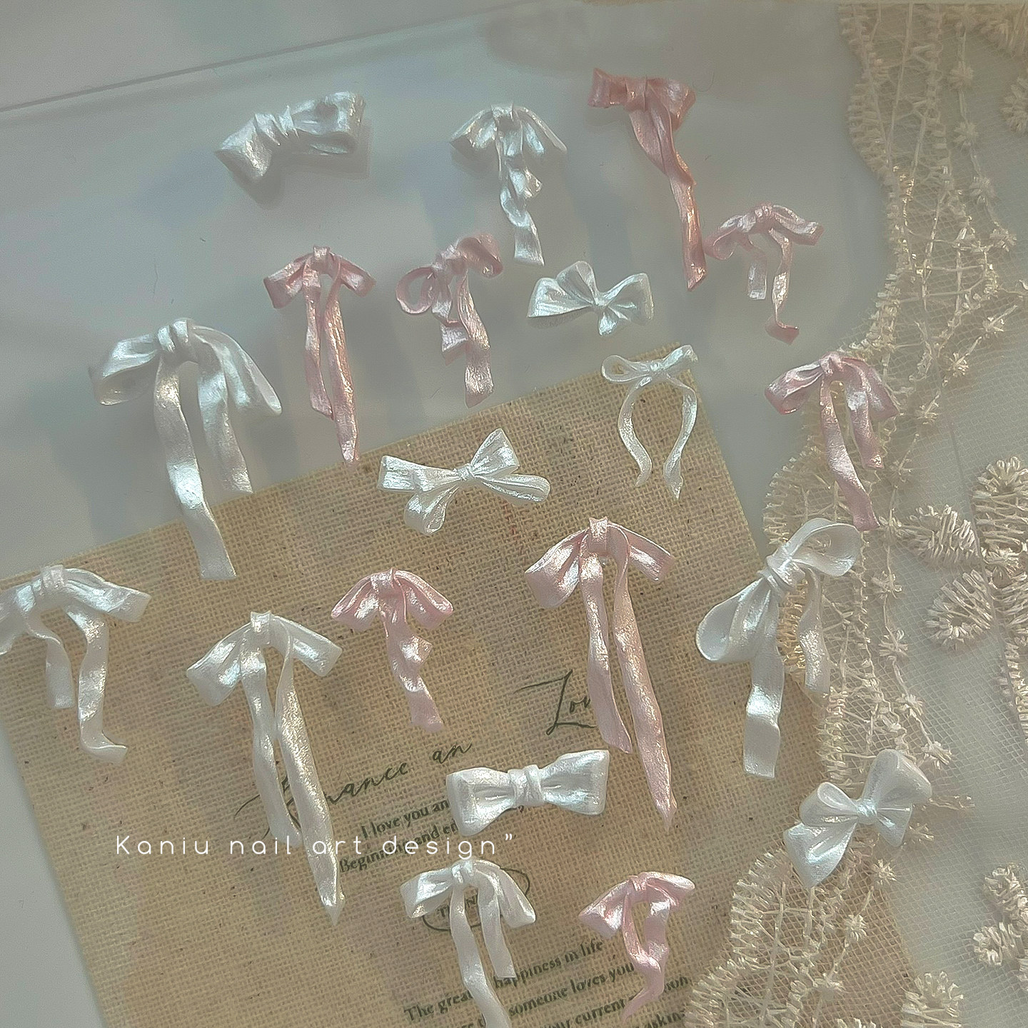 美甲缎光蝴蝶结饰品网红爆款软胶成品手雕长丝带珠光细闪指甲装饰,淘宝优惠券,粉丝福利购,淘宝优惠卷