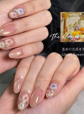 卡妞粉调干花立体浮雕美甲贴纸