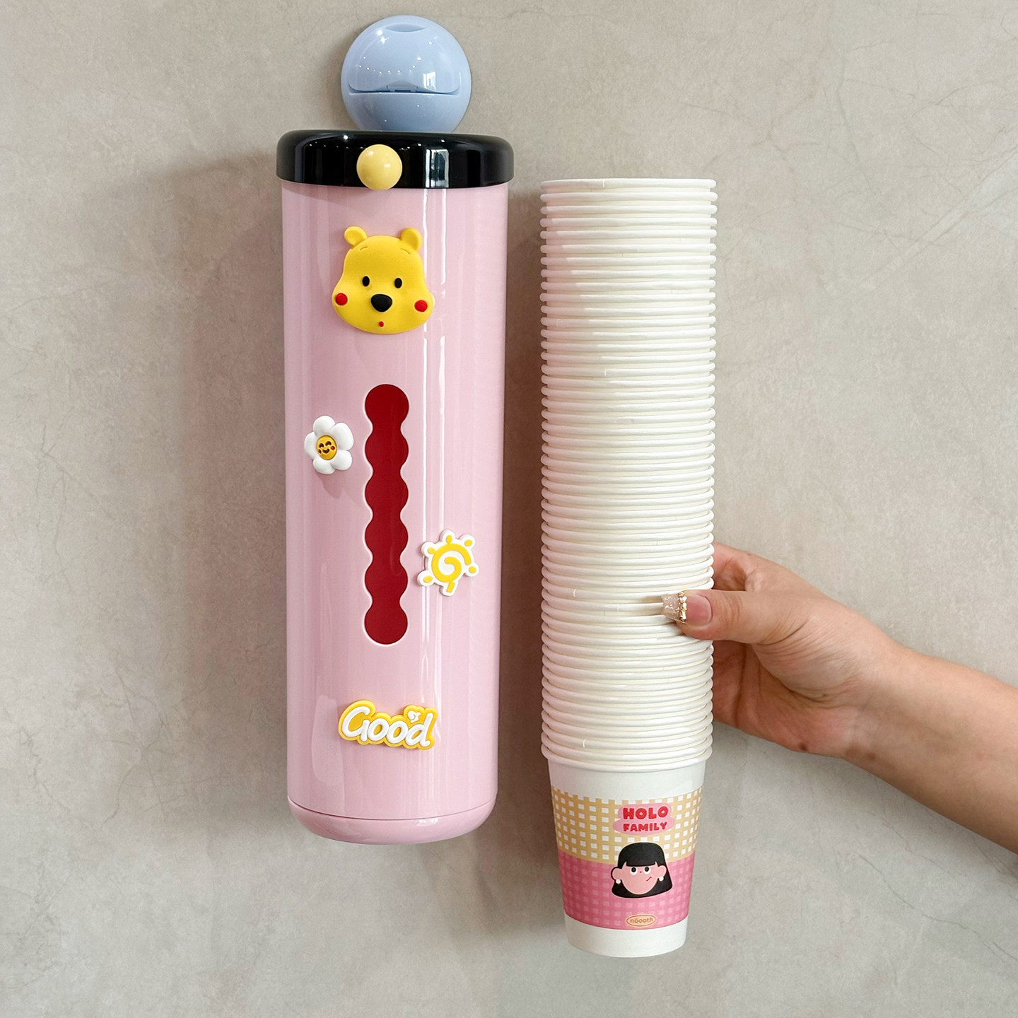 高颜值一次性杯子收纳架壁挂家用取杯器吸盘饮水机纸杯架防尘神器,淘宝优惠券,粉丝福利购,淘宝优惠卷