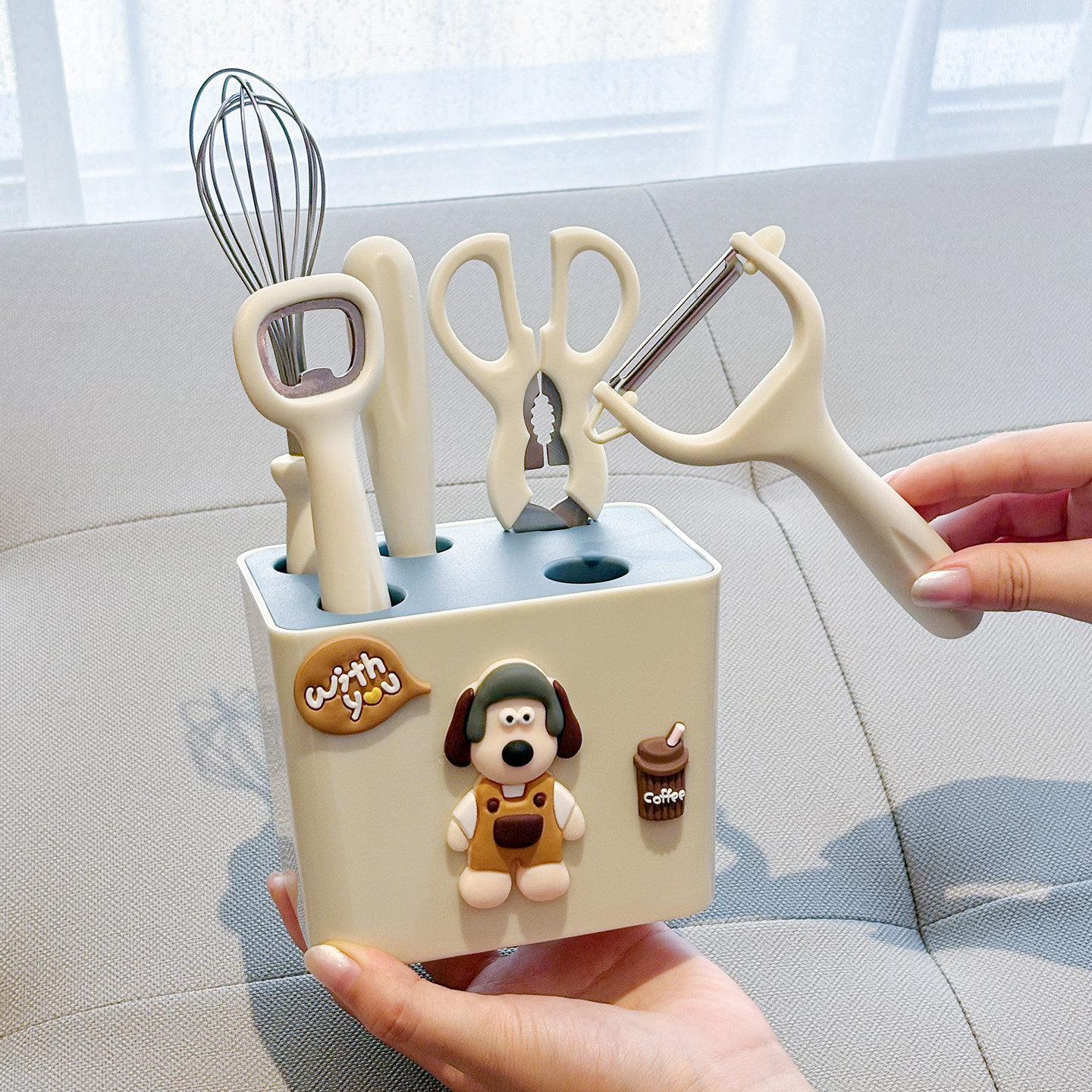 卡通厨房工具套装多功能收纳盒家用削皮刀水果剪刀组合储物打蛋器,淘宝优惠券,粉丝福利购,淘宝优惠卷