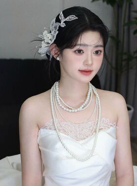 高级感蕾丝花朵新娘头饰