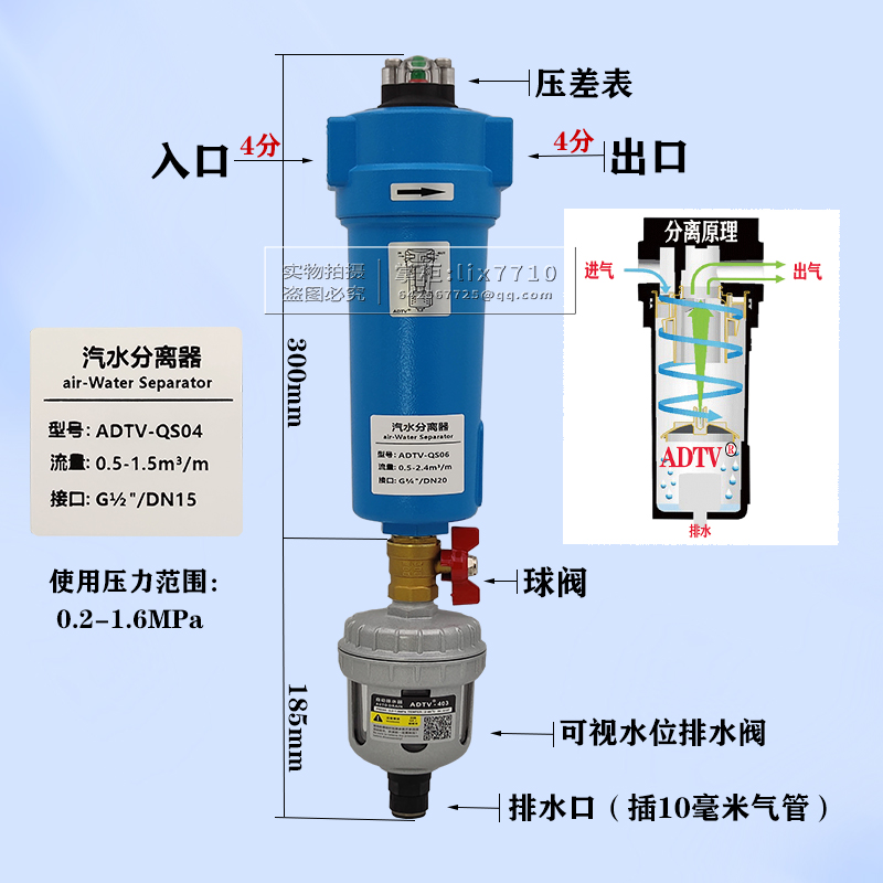 气源干燥处理器空压机压缩气除水除油旋风气水分离器自动排水装置 - 图2