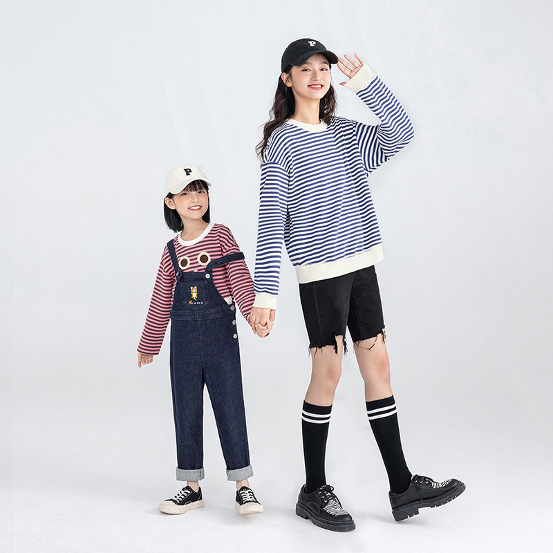 茵曼童装女童炸街2022新款条纹卫衣 茵曼童装卫衣/绒衫