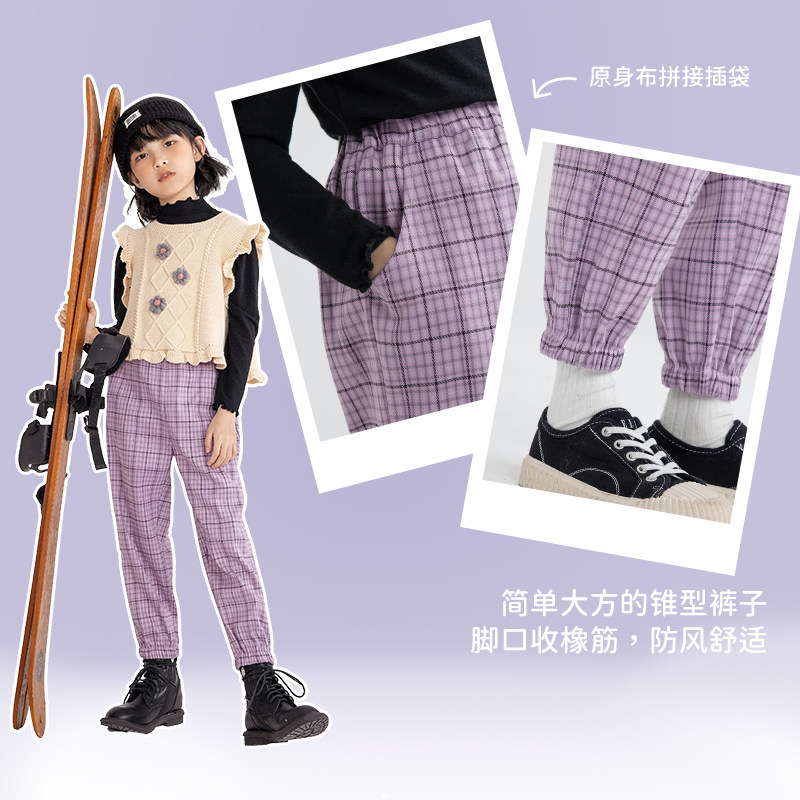 茵曼童装女童格子裤2022儿童裤子 茵曼童装裤子