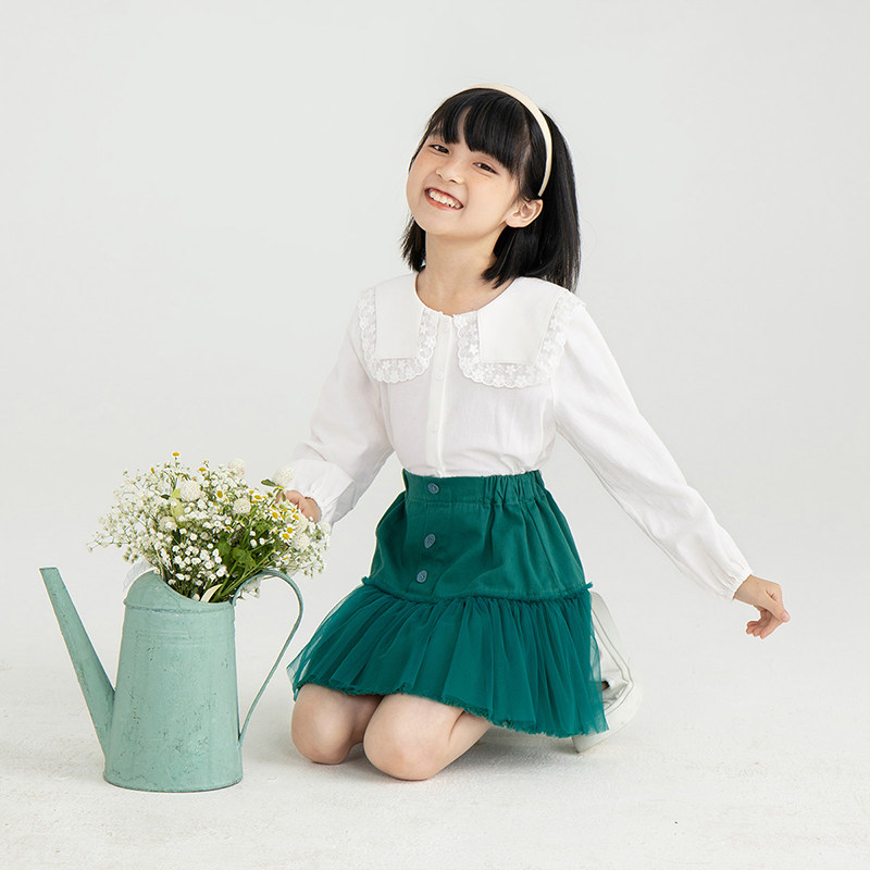 茵曼童装女童娃娃领2022春装衬衫 茵曼童装衬衫