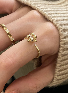 小众设计感锆石滴油金属开口戒指套装女复古个性简约百搭气质指环