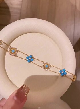 18k真金电镀锆石圆形花朵手链设计小众中古风手环轻奢高级感手饰