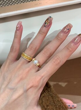 中古风排钻麦穗转运珠戒指女轻奢高级感个性时尚潮流百搭指环戒子