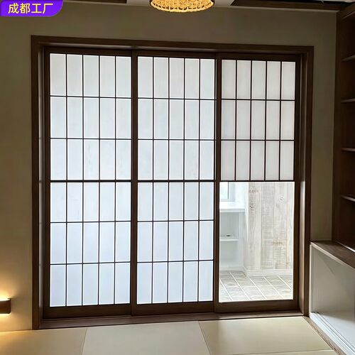 平移推拉门定制禅室隔断三联动移门客厅隔断门吊轨格子门雪见门窗 - 图1