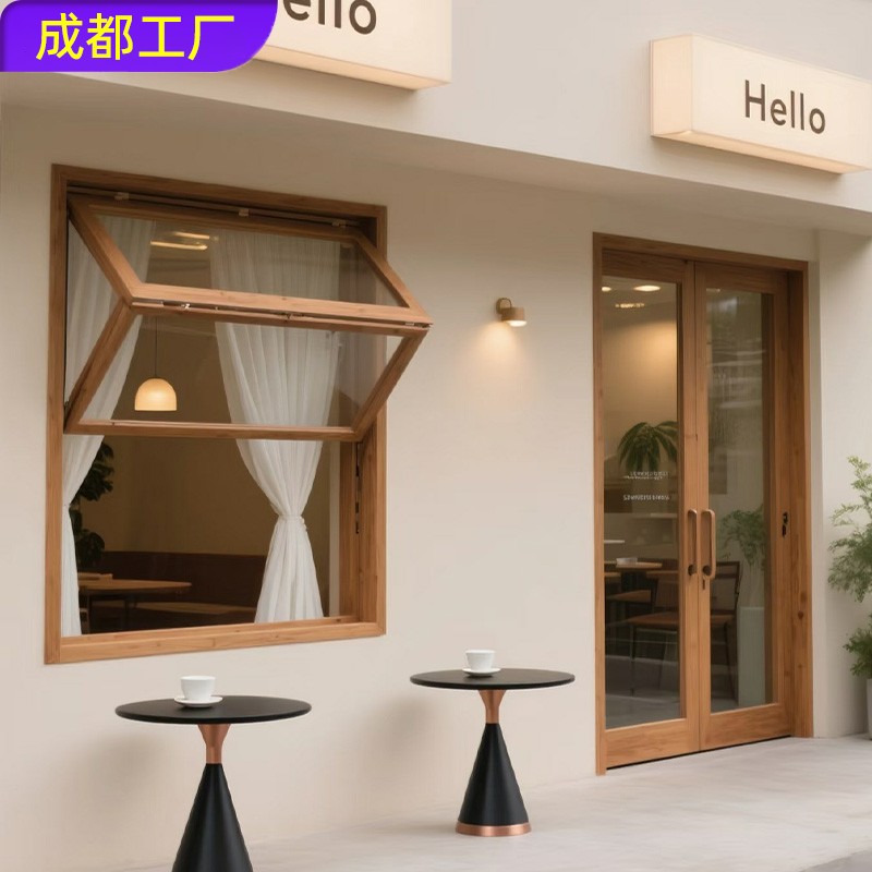 实木门窗上下折叠窗咖啡店小而美饭店餐厅面馆馄饨商用原木风门窗 - 图0
