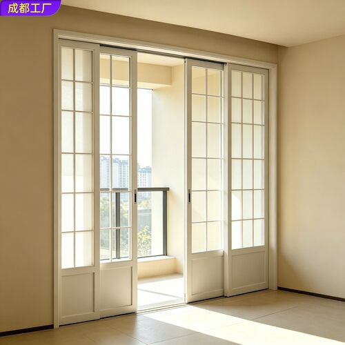 吊轨门隔断门窗长虹玻璃门包间平开房门实木门原木门三联动推拉门 - 图2
