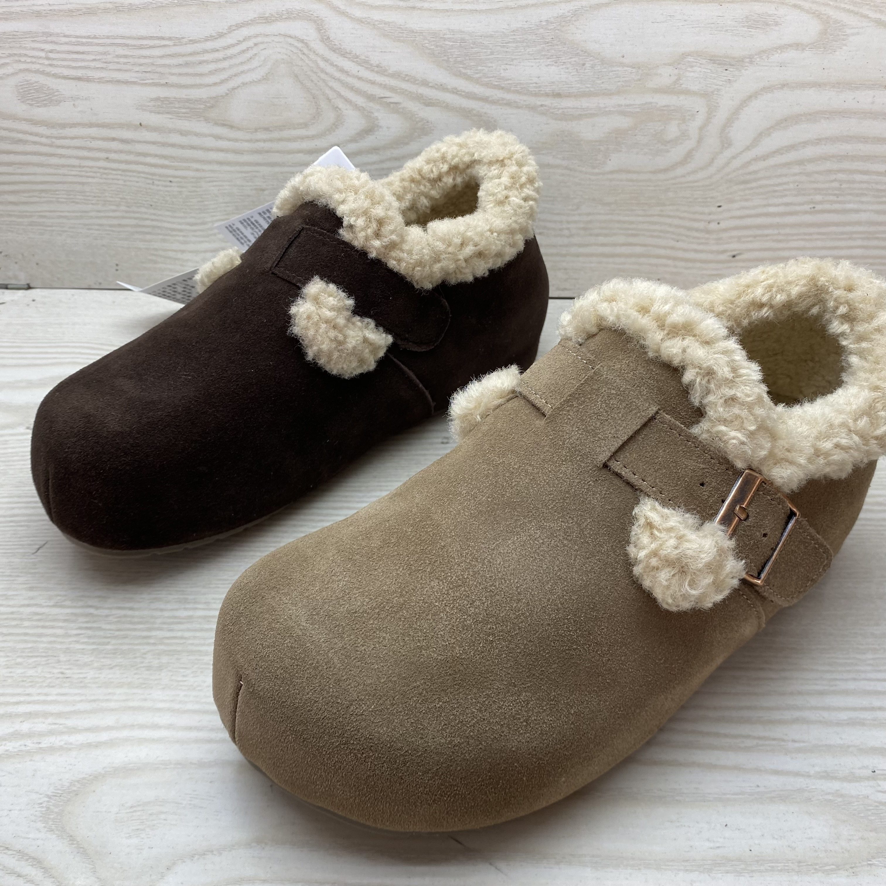 真皮博肯鞋2025冬季新款复古加绒一脚蹬咖啡羊毛口保暖内增高女鞋,淘宝优惠券,粉丝福利购,淘宝优惠卷