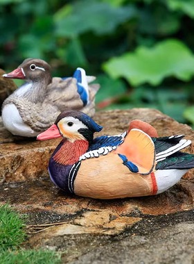 浮水鸳鸯雕塑树脂摆件创意花园艺庭院子假山喷泉鱼缸鱼池装饰造景