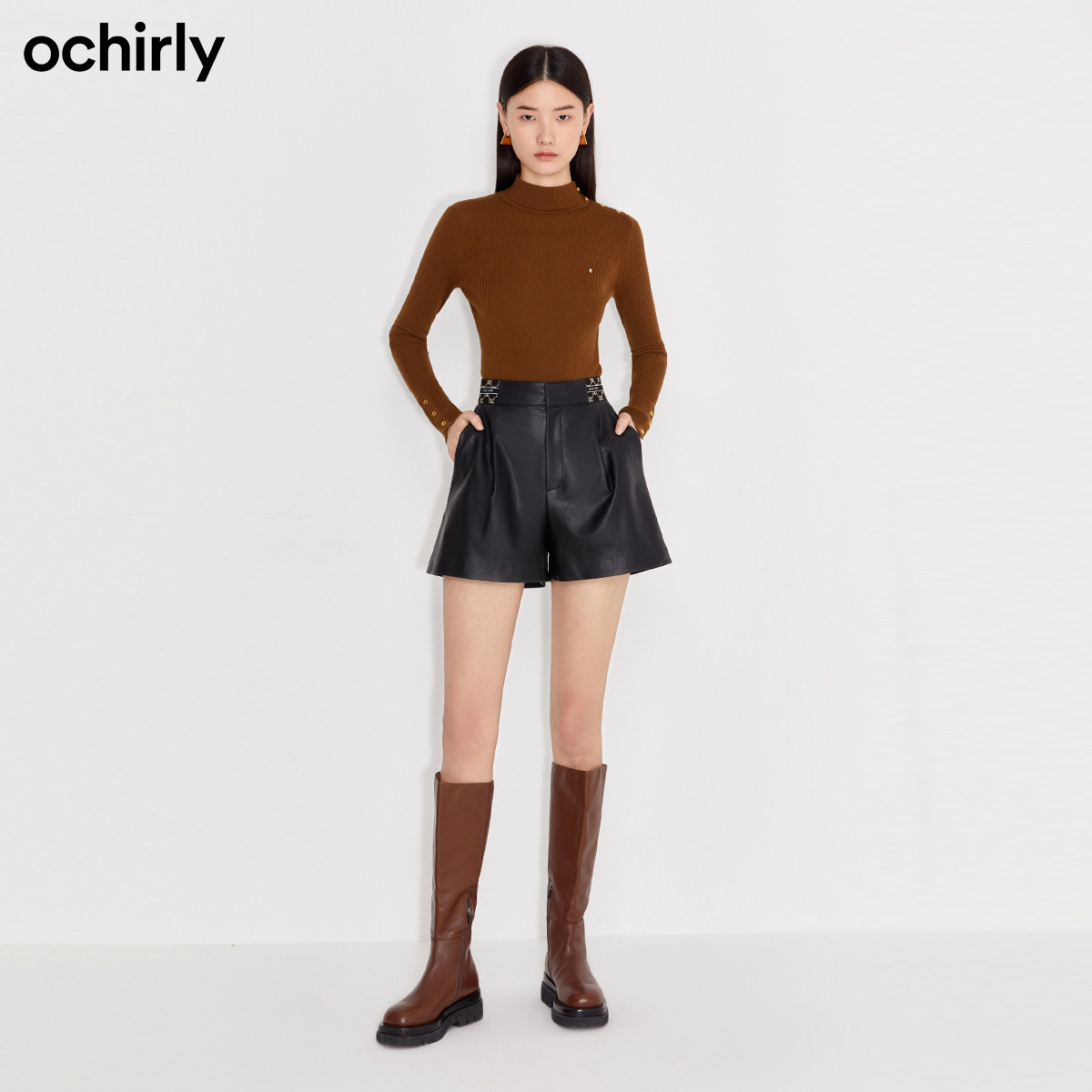 直降欧时力2021新款冬装松紧女短裤 ochirly休闲裤