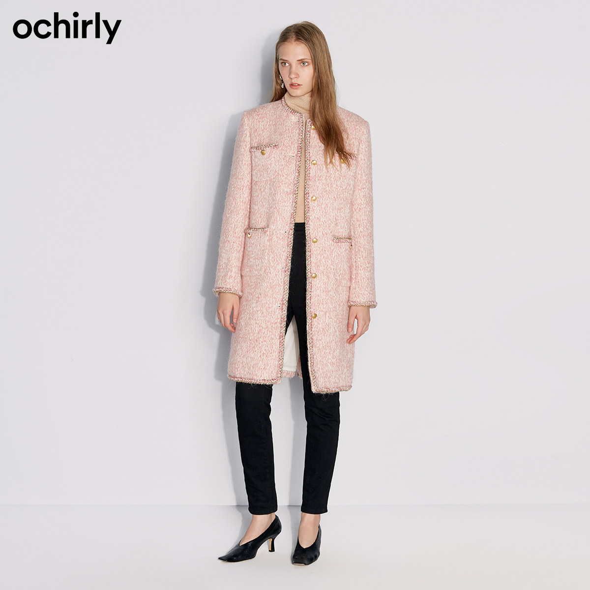 2件9折欧时力21春新品小香风大衣 ochirly毛呢外套