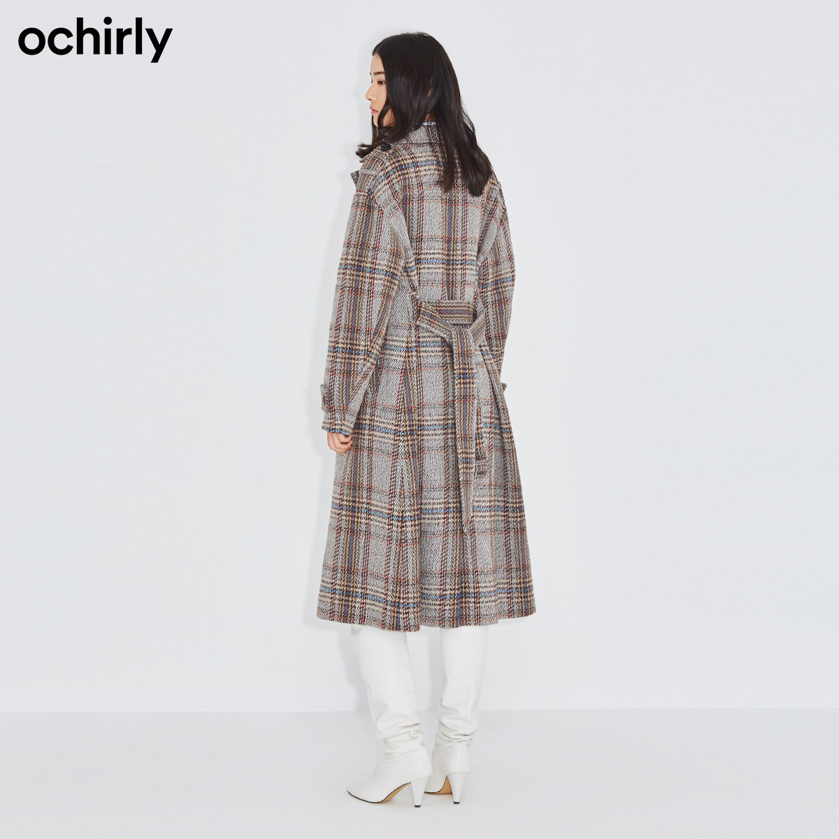 ochirly欧时力2021新款格子呢大衣 ochirly毛呢外套