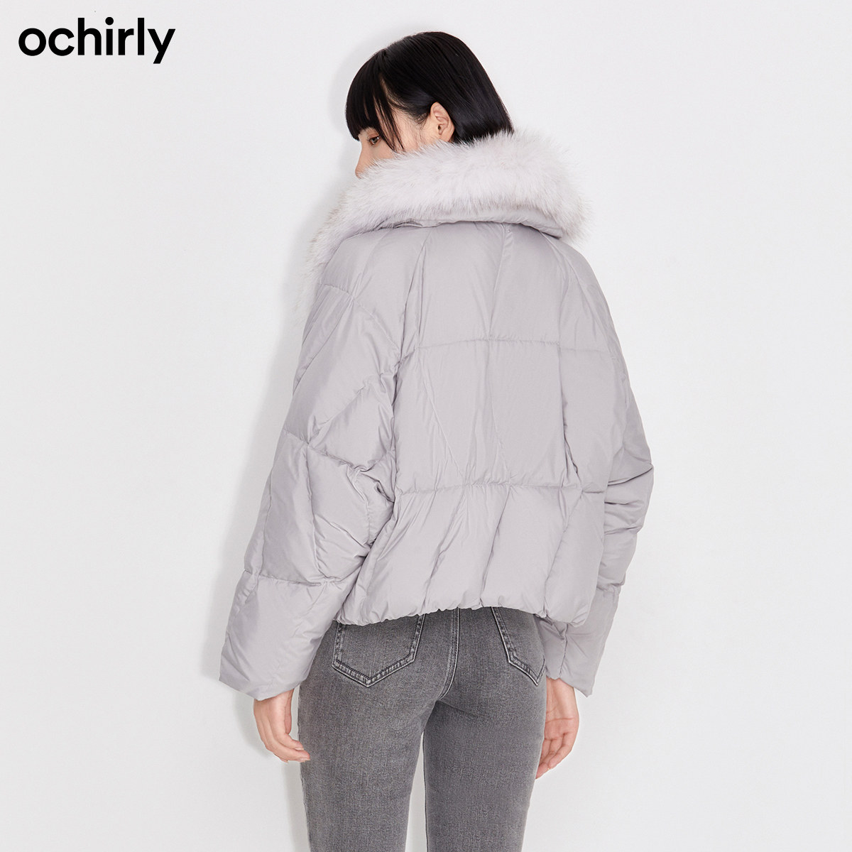 2件9折欧时力2021新款狐狸毛领抽绳 ochirly羽绒服