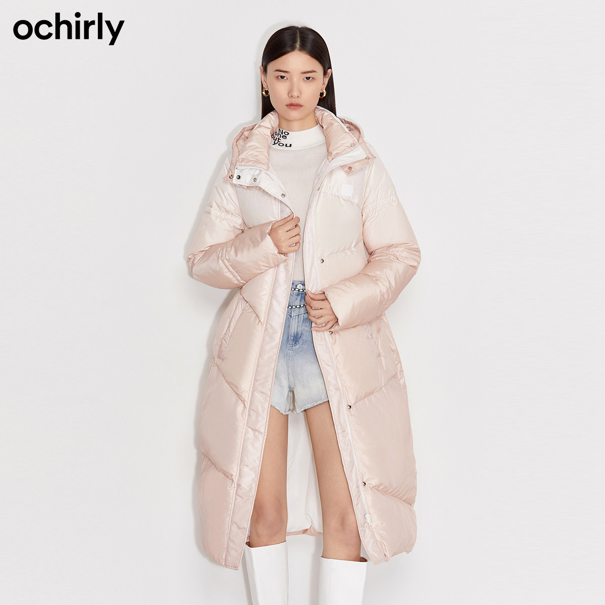 欧时力2021新款极光炫彩腰带羽绒服 ochirly羽绒服