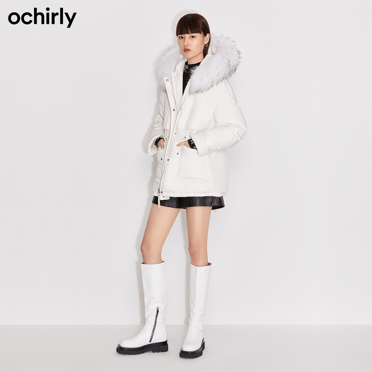 【3件8折】欧时力2021新款貉子加厚 ochirly羽绒服