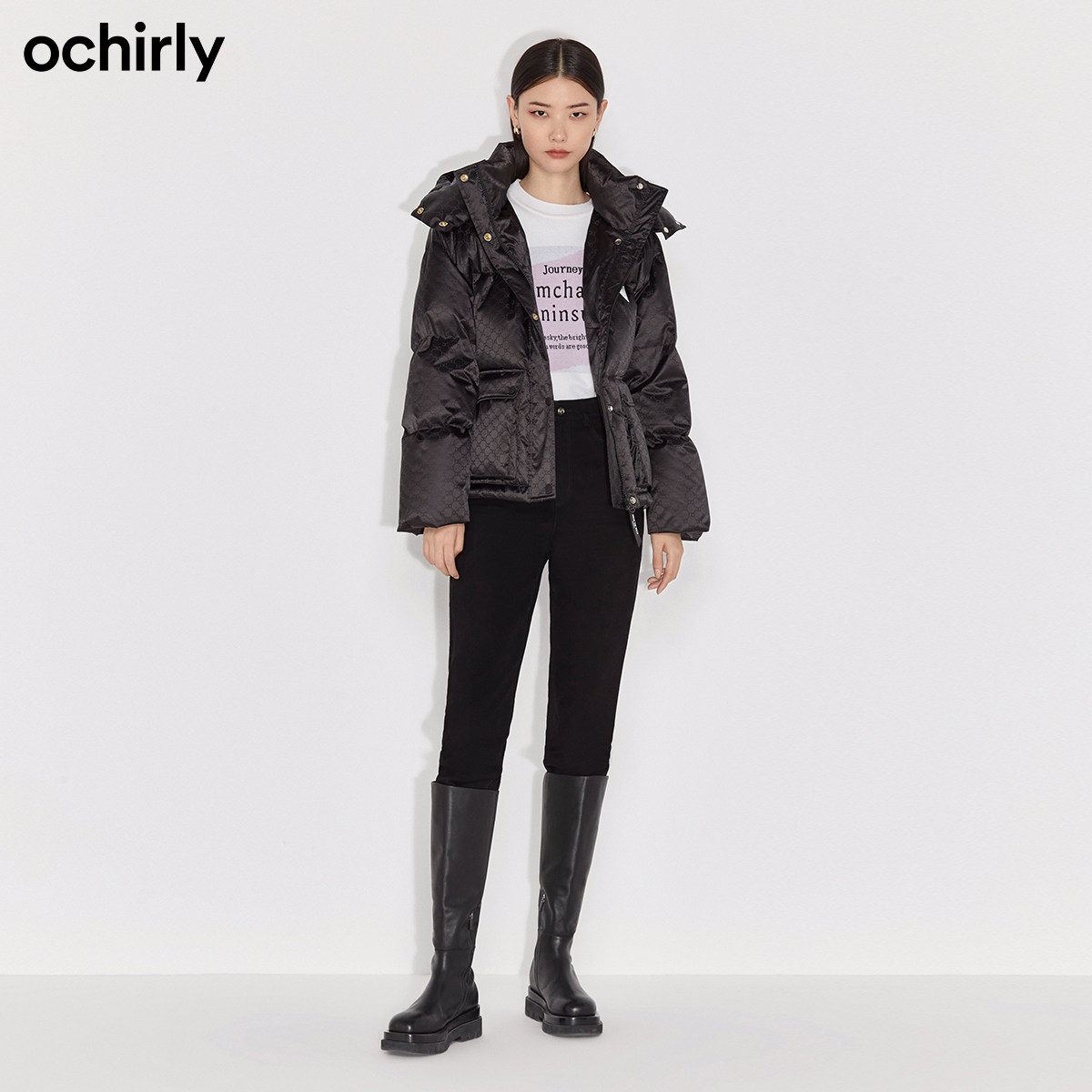 黑标系列欧时力2021新款提花羽绒服 ochirly羽绒服