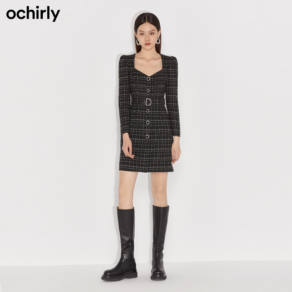直降欧时力2021新款冬装格子连衣裙 ochirly连衣裙