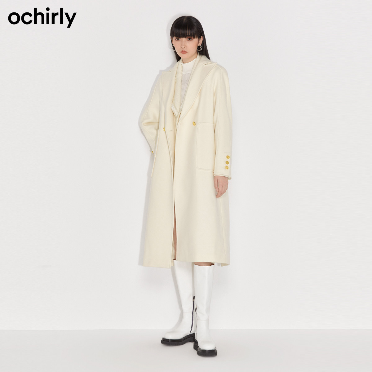 直降欧时力2021新款驳领长款呢大衣 ochirly毛呢外套