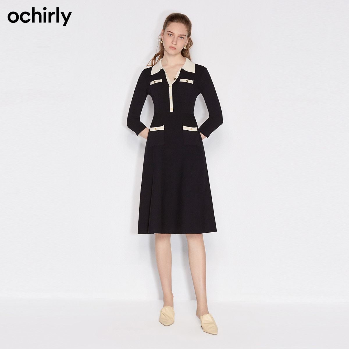 2件9折欧时力春季新品排扣连衣裙 ochirly连衣裙