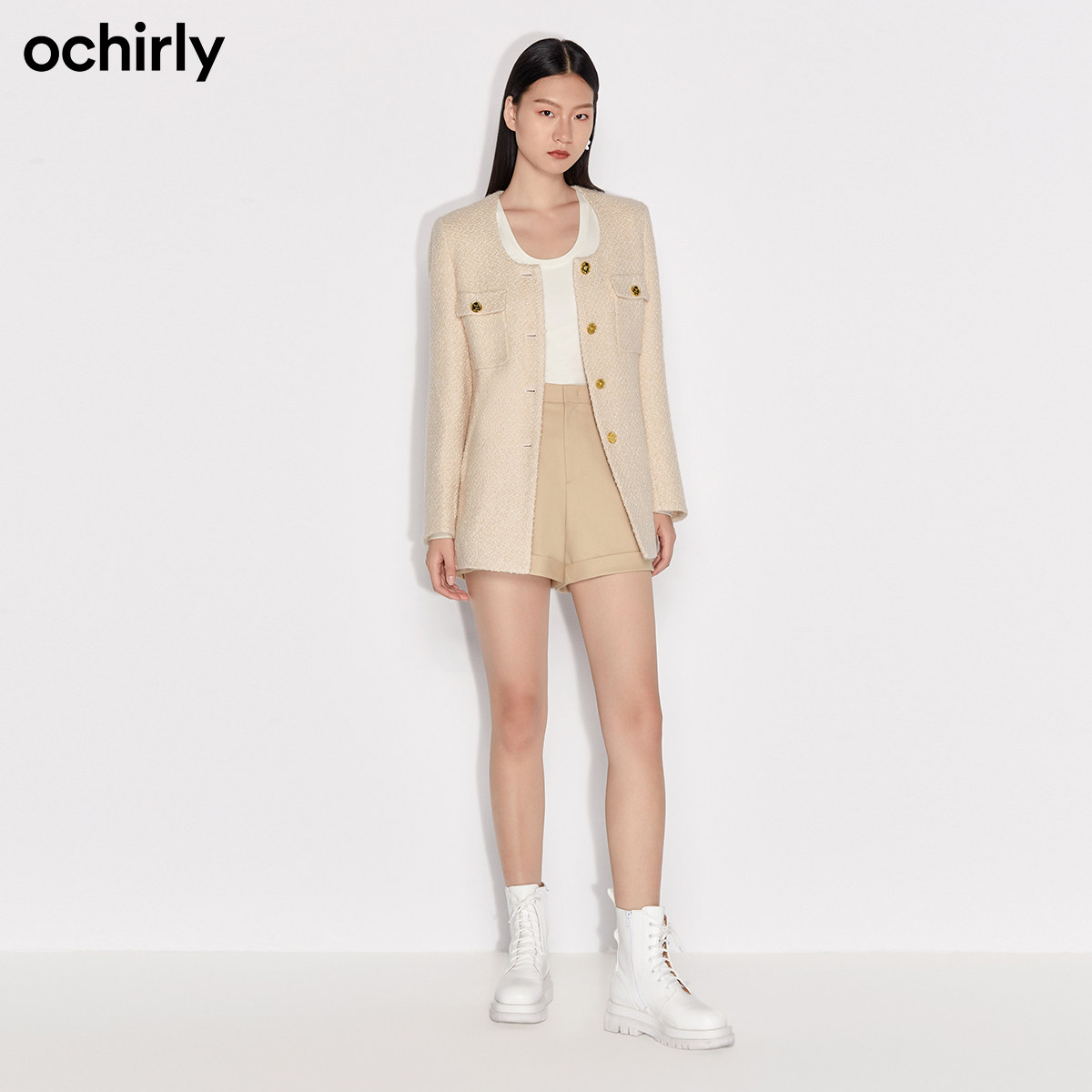 2件9折欧时力2022新款春装金属扣女 ochirly毛呢外套