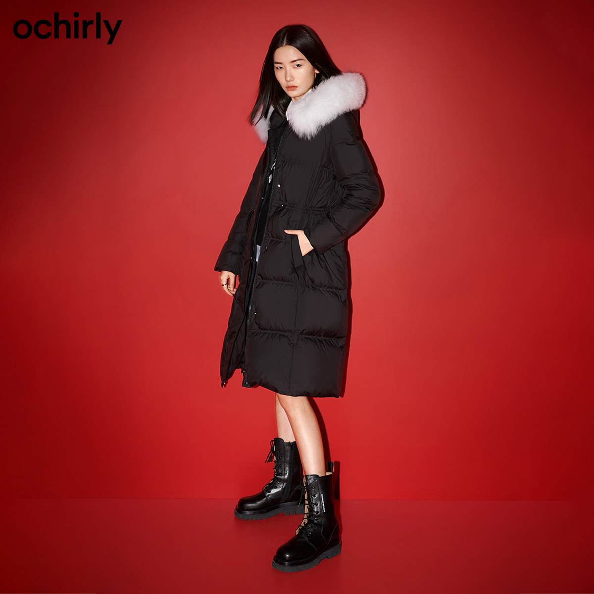 直降欧时力2021新款狐狸毛领羽绒服 ochirly羽绒服