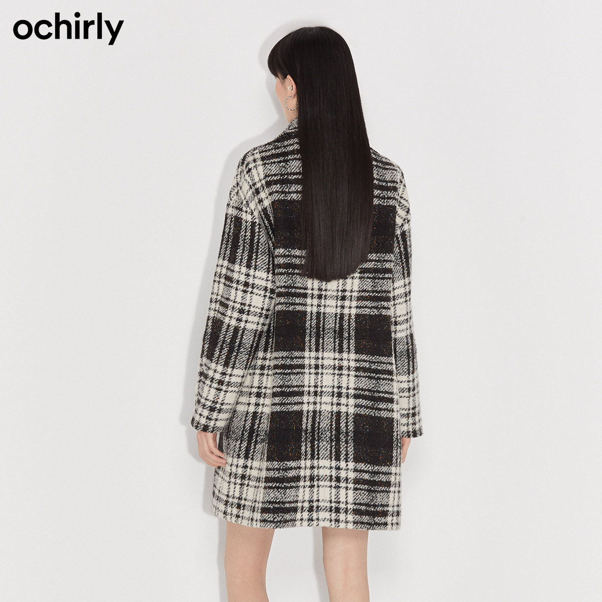 直降欧时力2021新款冬装格子 ochirly毛呢外套