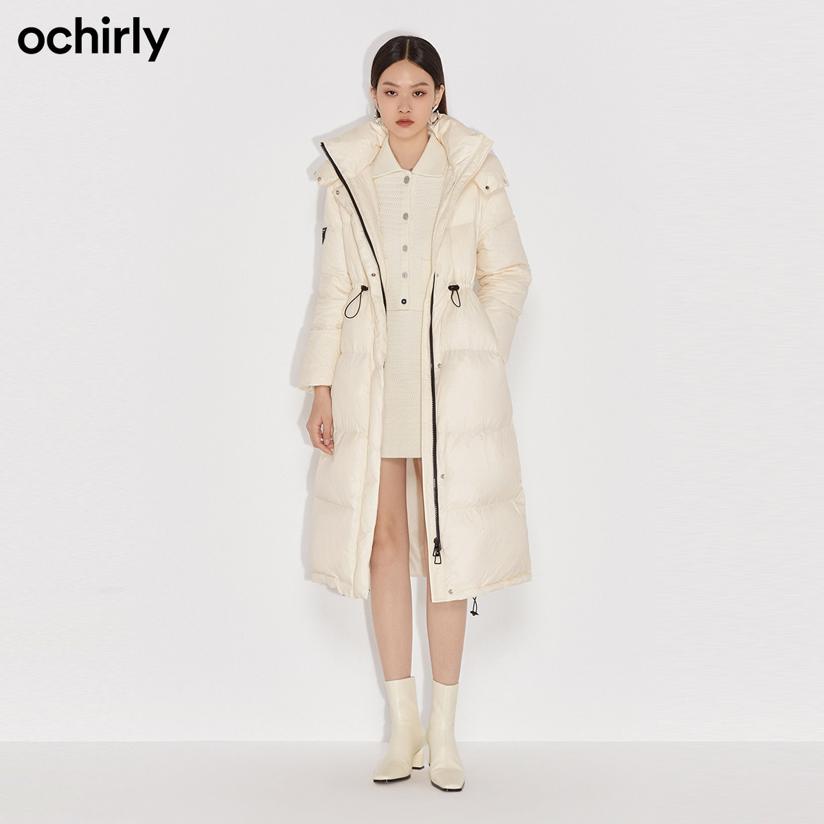 2件9折欧时力2021新款冬装抽绳连帽 ochirly羽绒服