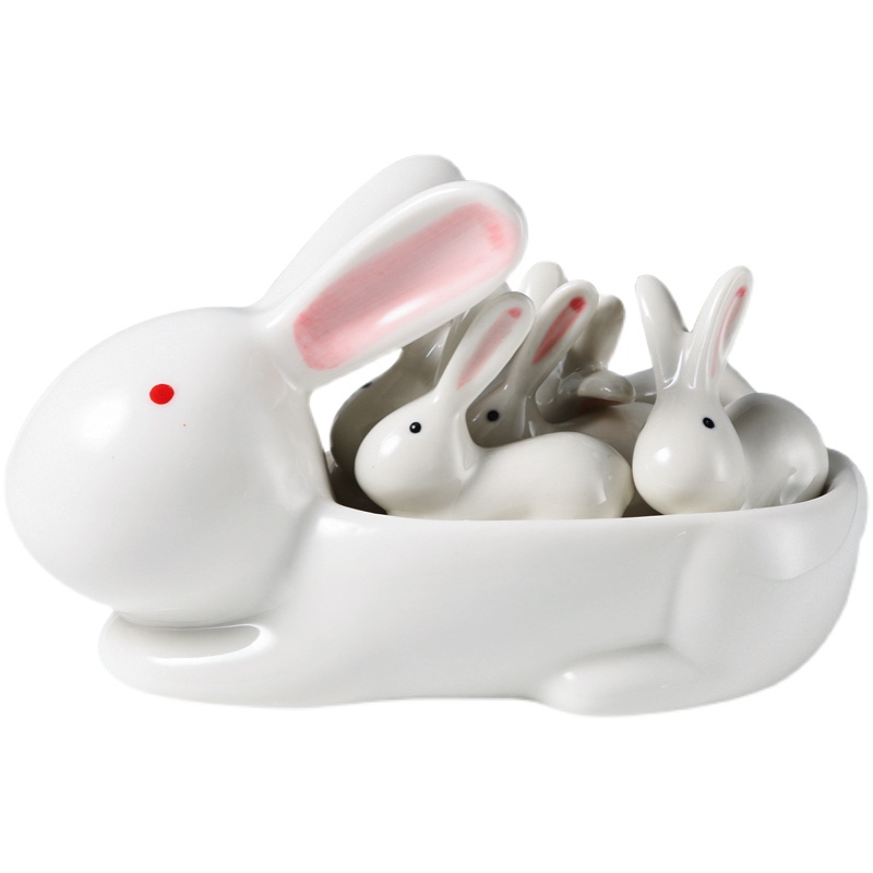 日式创意兔子陶瓷筷托家用可爱兔子陶瓷筷架筷子托筷枕笔架餐具架-图3