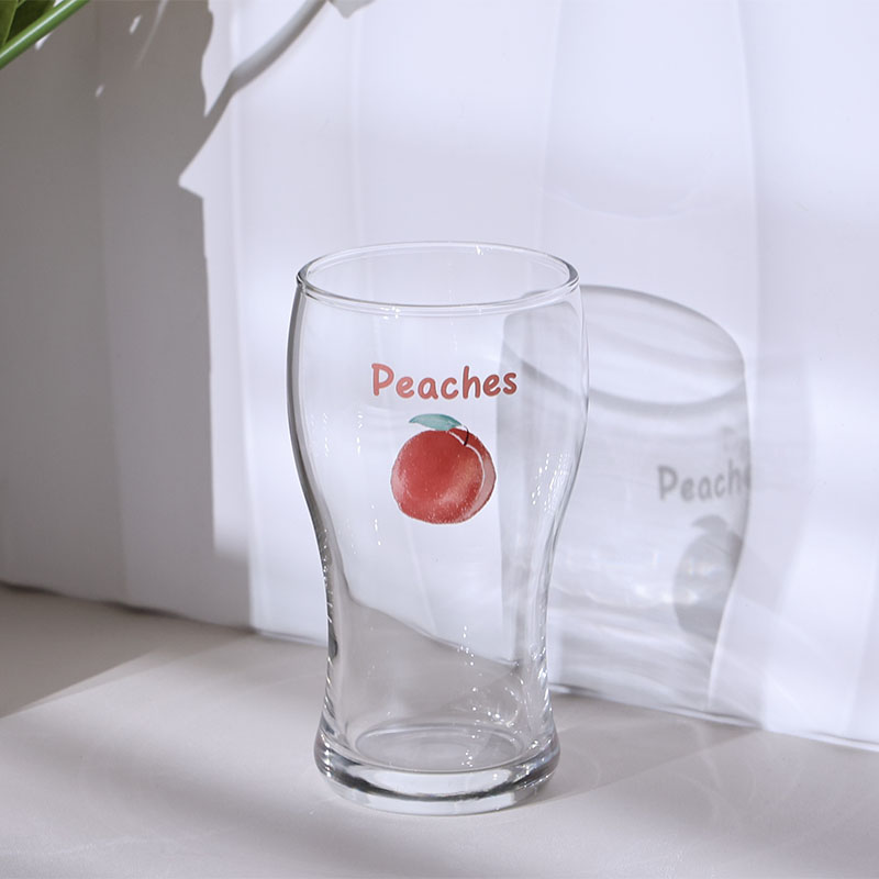 吃个桃子！原创印花玻璃杯吸管杯甜品杯可爱兔子水杯子啤酒饮料杯 - 图2