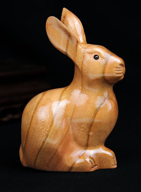 桃木桃木木雕兔子摆件