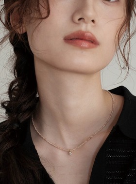 2025春夏锁骨链轻奢精致香槟水晶锆石莫桑石串珠项链配饰女配饰