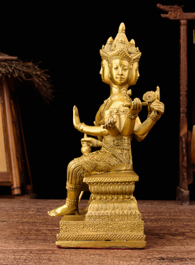 纯黄铜泰国四面佛像大梵天王神像艺品摆件佛堂客厅家用送礼