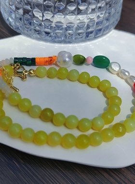 【满园】新中式彩色串珠天然水珠碧玉项链女森系闺蜜女友小众设计