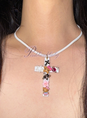 pinkbankbaby原创手工自制小众个性辣妹y2k十字架项链锁骨链颈链