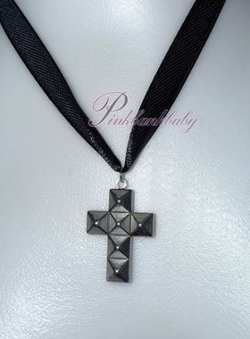 原创自制y2k原宿辣妹个性立体钛钢四方珠十字架多层缠绕项链女