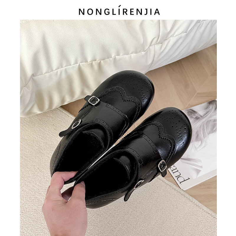 弄里人佳大码女鞋41-42单鞋25冬新款毛毛鞋英伦休闲复古小皮鞋40,淘宝优惠券,粉丝福利购,淘宝优惠卷