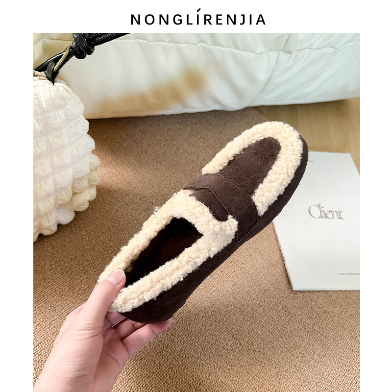 弄里人佳大码女鞋41-42码单鞋25冬新款复古风加绒毛毛鞋小皮鞋 - 图2