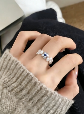 天然淡水珍珠戒指s925纯银太阳花小众高级感甜美百搭指环