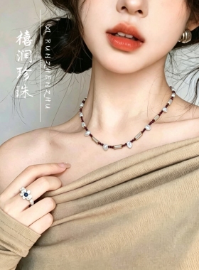 天然淡水珍珠项链女巴洛克异形花瓣锁骨链甜酷风高级感复古颈链