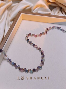 天然淡水珍珠项链天然彩萤石项链小众高级感锁骨颈链节日礼物