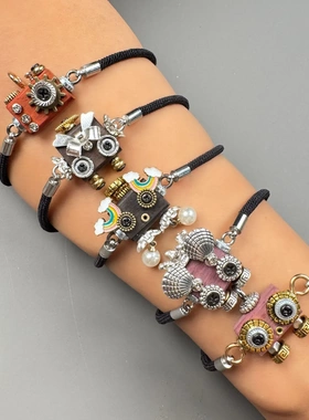 手工朋克机器人潮玩编织手链男女生饰品小众设计创意摆摊链条手链