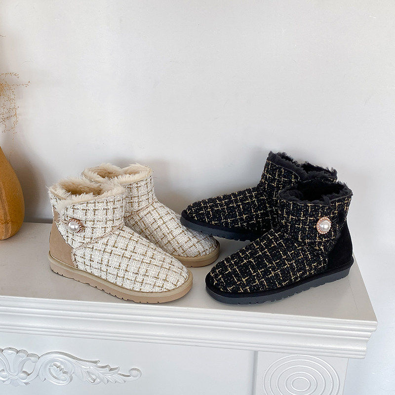 2025冬季新款皮毛一体雪地靴女韩版小香风加绒加厚呢子棉鞋短靴子,淘宝优惠券,粉丝福利购,淘宝优惠卷