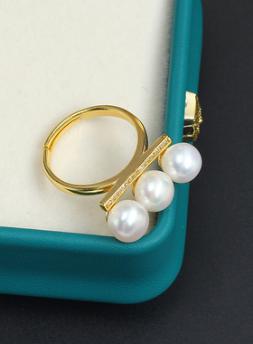 S925纯银DIY戒指三珠平衡木戒托配件大气质优雅开口可调节女送礼